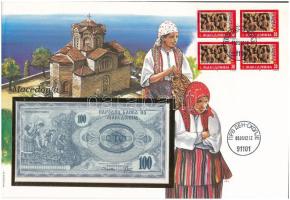Macedónia 1992. 10D felbélyegzett borítékban, bélyegzéssel T:UNC Macedonia 1992. 10 Dinara in envelope with stamp and cancellation C:UNC