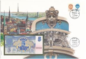 Lettország 1992. 5R felbélyegzett borítékban, bélyegzéssel T:UNC Latvia 1992. 5 Rublis in envelope with stamp and cancellation C:UNC