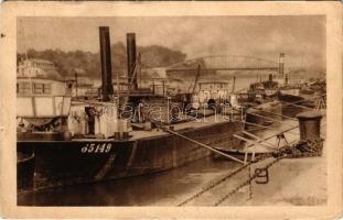 1927 Komárom, Komárno; kikötő, gőzhajók, híd / port, steamships, bridge (apró szakadások / tiny tears)