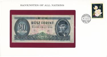 Magyarország 1975. 20Ft felbélyegzett "Banknotes of all Nations" bankjegyes borítékban, bélyegzéssel T:UNC Hungary 1975. 20 Forints in "Banknotes of all Nations" banknote envelope with stamp and cancellation C:UNC