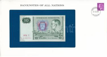 Svédország 1979. 10K felbélyegzett "Banknotes of all Nations" bankjegyes borítékban, bélyegzéssel T:UNC Sweden 1979. 10 Kronor in "Banknotes of all Nations" banknote envelope with stamp and cancellation C:UNC