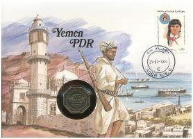 Jemen 1981. 100f Cu-Ni felbélyegzett borítékban, bélyegzéssel, német nyelvű leírással T:UNC Yemen 1981. 100 Fils Cu-Ni in envelope with stamp, cancellation, with German description C:UNC