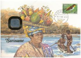Suriname 1980. 5c Al felbélyegzett borítékban, bélyegzéssel, német nyelvű leírással T:UNC Suriname 1980. 5 Cents Al in envelope with stamp and cancellation, with German description C:UNC