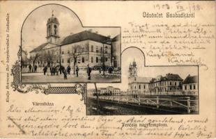 1903 Szabadka, Subotica; Városháza, Terézia nagytemplom. Heumann Mór kiadása / town hall, church. Art Nouveau (fl)