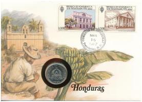Honduras 1980. 10c Cu-Ni felbélyegzett borítékon, bélyegzéssel, német nyelvű leírással T:UNC Honduras 1980. 10 Centavos Cu-Ni in envelope with stamp and cancellation, with German description C:UNC