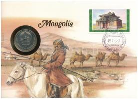 Mongólia 1981. 50M Cu-Ni felbélyegzett borítékban, bélyegzéssel, német nyelvű leírással T:UNC Mongolia 1981. 50 Möngö Cu-Ni in envelope with stamp, cancellation, with German description C:UNC
