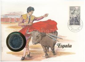 Spanyolország 1983. 50P felbélyegzett borítékban, bélyegzéssel, német nyelvű leírással T:UNC Spain 1983. 50 Pesetas in envelope with stamp and cancellation, with German description C:UNC