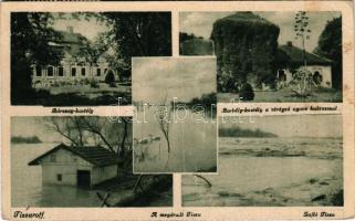 1944 Tiszaroff, Bárczay kastély, Borbély kastély a virágzó agave kaktusszal, a megáradt és a zajló Tisza. Özv. Lénárt D.-né kiadása (fa)