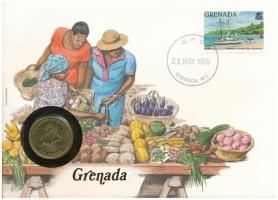 Kelet-Karibi Államok / Grenada 1981. 1$ Al-bronz felbélyegzett borítékban, bélyegzéssel, német nyelvű leírással T:AU Eastern Caribbean States / Grenada 1981. 1 Dollar Al-bronze in envelope with stamp and cancellation, with German description C:AU
