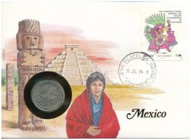 Mexikó 1981. 1P Cu-Ni, felbélyegzett borítékban, bélyegzéssel, német nyelvű leírással T:UNC Mexico 1981. 1 Peso Cu-Ni in envelope with stamp and cancellation, with German description C:UNC