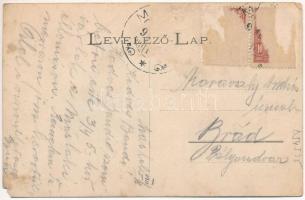 Máslak, Masloc, Blumenthal; Községháza, férfi kerékpárral. Máslaki Hitelszövetkezet kiadása / town h...