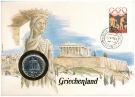 Görögország 1982. 20D Cu-Ni felbélyegzett borítékban, bélyegzéssel, német nyelvű leírással T:UNC Greece 1982. 20 Drachmas Cu-Ni in envelope with stamp, cancellation, with German description C:UNC