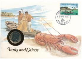 Turks- és Caicos-szigetek 1981. 1/4C felbélyegzett borítékban, bélyegzéssel, német nyelvű leírással T:UNC Turks and Caicos Islands 1981. 1/4 Crown in envelope with stamp and cancellation, with German description C:UNC