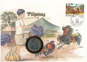 Fülöp-szigetek 1985. 50s Cu-Ni felbélyegzett borítékban, bélyegzéssel, német nyelvű leírással T:UNC Philippines 1985. 50 Sentimo Cu-Ni in envelope with stamp, cancellation, with German description C:UNC