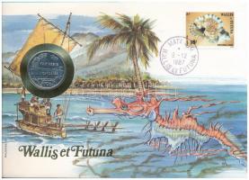 Francia Polinézia / Wallis és Futuna 1990. 2Fr felbélyegzett borítékban, bélyegzéssel, német nyelvű leírással T:UNC French Polynesia / Wallis and Futuna 1990. 2 Francs in envelope with stamp and cancellation, with German description C:UNC