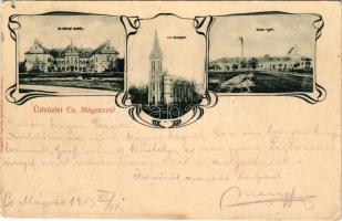 1903 Nagymágocs, Gróf Károlyi kastély, Római katolikus templom, Szeszgyár. Ragács Gyula felvétele, Art Nouveau (b)