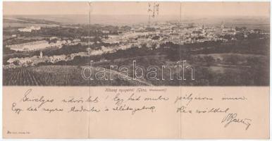 1908 Kőszeg, 3-részes kihajtható panorámalap. Róth Jenő kiadása (hajtásnál szakadt / torn at fold)
