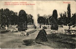 1910 Budapest XIV. Városliget, parkrészlet, szökőkút. Divald Károly 1953-1909. (EM)