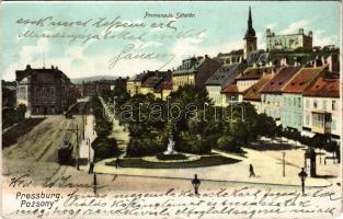 1917 Pozsony, Pressburg, Bratislava; Sétatér, villamos, üzletek, vár / promenade, tram, shops, castle (b)