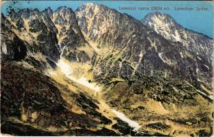 1916 Tátra, Magas-Tátra, Vysoké Tatry; Lomnici csúcs. Cattarino S. utóda Földes Samu 1916. 47. / Lomnitzer Spitze / Lomnicka stít (kopott sarkak / worn corners)