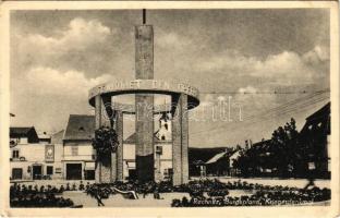 Rohonc, Rechnitz; Kriegerdenkmal. Verlag Franz Mörtl / világháborús emlékmű, üzletek / military monument, shops (EK)
