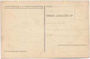 Leégett székely ház, benne rögtönzött tábori posta. Tervezte Medgyaszay. József főherceg vezérezrede...