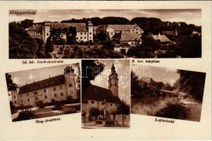 Magyaróvár, Mosonmagyaróvár; M. kir. Gazdasági Akadémia, Római katolikus templom, Öreg akadémia, Lajta részlet