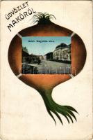 1936 Makó, Megyeház utca. Kovács Sándor kiadása, hagyma montázs (kopott sarkak / worn corners)