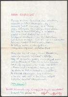 1982 Végh György (1919-1982): Anna Kovalcze c. versének autográf és dedikált kézirata.