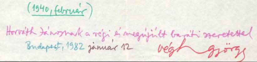 1982 Végh György (1919-1982): Anna Kovalcze c. versének autográf és dedikált kézirata