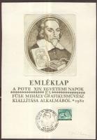 Füle Mihály: W. Harvey, rézkarc-papír, jelzett kis szériás emléklapon alkalmi bélyegzéssel 15x21 cm