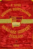 1980 Kiváló Kisz Szervezet műselyem kommunista zászló 50x32 cm