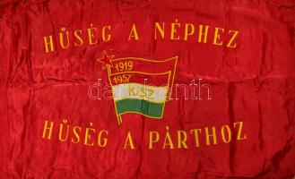 ca 1958 Nagy méretű KISZ - Nehézipari Egyetem zászló hímzett nemzetiszín műselyem kommunista zászló 120x70 cm
