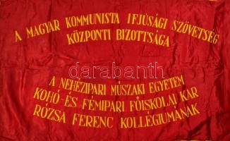 ca 1958 Nagy méretű KISZ - Nehézipari Egyetem zászló hímzett nemzetiszín műselyem kommunista zászló ...