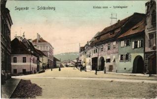 1910 Segesvár, Schassburg, Sighisoara; Spitalgasse / Kórház utca. Nagy kiadása / Hospital street (tűnyom / pinmark)