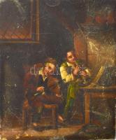 Jelzés nélkül: Zenészek. Olaj, rézlemez. XVIII. sz. 13x10 cm. Kopással.