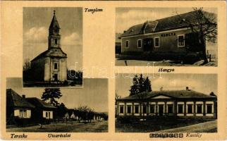 Tereske, Templom, utca részlet, kastély, Hangya szövetkezet üzlete és saját kiadása (gyűrődés / crease)
