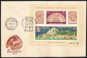 1975 Bélyegnap - Visegrádi műemlékek blokk FDC-n, 011110 sorszámmal