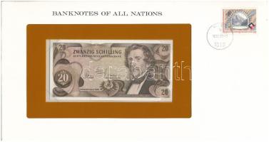 Ausztria 1967. 20Sch felbélyegzett "Banknotes of all Nations" bankjegyes borítékban, bélyegzéssel T:UNC Austria 1967. 20 Schilling in "Banknotes of all Nations" banknote envelope with stamp and cancellation C:UNC