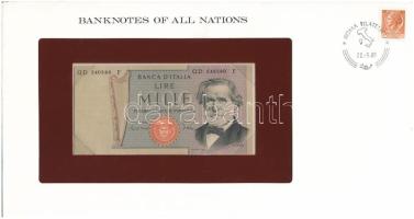 Olaszország 1980. 1000L felbélyegzett "Banknotes of all Nations" bankjegyes borítékban, bélyegzéssel T:UNC Italy 1980. 1000 Lire in "Banknotes of all Nations" banknote envelope with stamp and cancellation C:UNC
