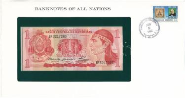Honduras 1980. 1L felbélyegzett "Banknotes of all Nations" bankjegyes borítékban, bélyegzéssel T:UNC Honduras 1980. 1 Lempira in "Banknotes of all Nations" banknote envelope with stamp and cancellation C:UNC