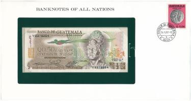 Guatemala 1982. 50c felbélyegzett "Banknotes of all Nations" bankjegyes borítékban, bélyegzéssel T:UNC Guatemala 1982. 50 Centavos in "Banknotes of all Nations" banknote envelope with stamp and cancellation C:UNC