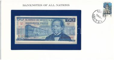 Mexikó 1973. 50P felbélyegzett "Banknotes of all Nations" bankjegyes borítékban, bélyegzéssel T:UNC Mexico 1973. 50 Pesos in "Banknotes of all Nations" banknote envelope with stamp and cancellation C:UNC