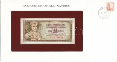 Jugoszlávia 1968. 10D felbélyegzett "Banknotes of all Nations" bankjegyes borítékban, bélyegzéssel T:UNC Yugoslavia 1968. 10 Dinara in "Banknotes of all Nations" banknote envelope with stamp and cancellation C:UNC