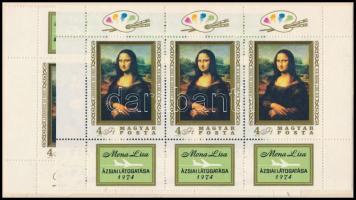 1974 Mona Lisa 2 db szelvényes ívszéli hármascsík (az egyik beragadt / stuck)