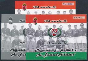 2023 Magyarország-Anglia 6:3 70. évforduló 3 darabos emlékív garnitúra azonos 00021 sorszámmal