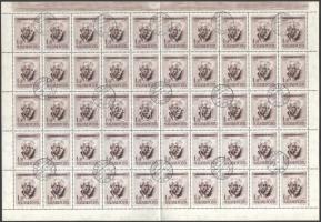 1955 Bartók Béla (I.) 1Ft értékek hajtott ívekben, mindkettő az "L" és az "A" betű között összekötő vonal lemezhibával (17.500)