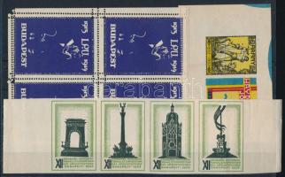 1914-1920 3 db klf levélzáró tömb, összefüggés: IPU, Arany-Haydn, XII. Építészeti Kongresszus