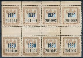 1930 MÁV éves matrica 8-as tömb középen dupla fogazással