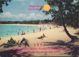 Holland Antillák 1993. 1c - 2 1/2G (7xklf) forgalmi sor + "Holland verde" zseton szettben, karton dísztokban T:UNC Netherlands Antilles 1993. 1 Cent - 2 1/2 Gulden (7xdiff) + "The Dutch Mint" token in set, in cardboard case C:UNC